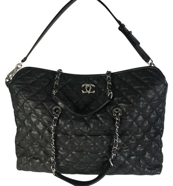 Chanel Large 2way Shw Tote Black Caviar Leather Shoulder Bag 