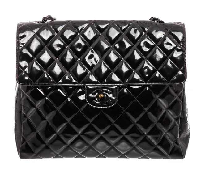 Chanel Large Flap Black Patent Leather Shoulder Bag 