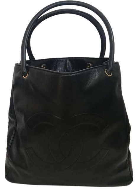 Chanel Large Golden Hw Black Calfskin Leather Shoulder Bag 