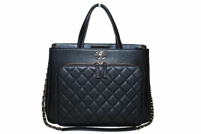 Chanel Large Tote Black Caviar Leather Shoulder Bag 