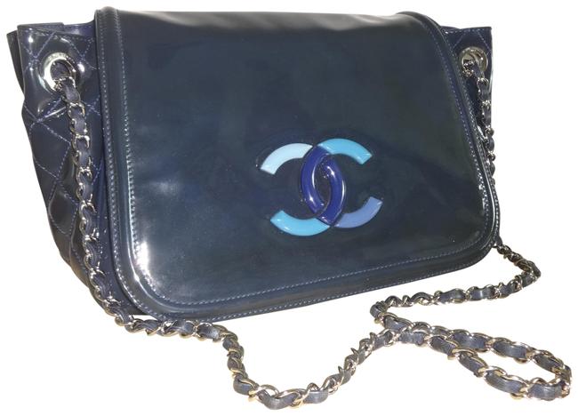 Chanel Lipstick Accordion Navy Green Patent Leather Leather Shoulder Bag 