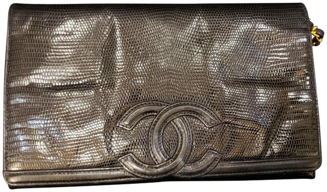 Chanel Lizard Skin Leather Black Shoulder Bag 