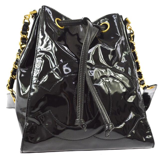 Chanel Logo Black Patent Leather Shoulder Bag 