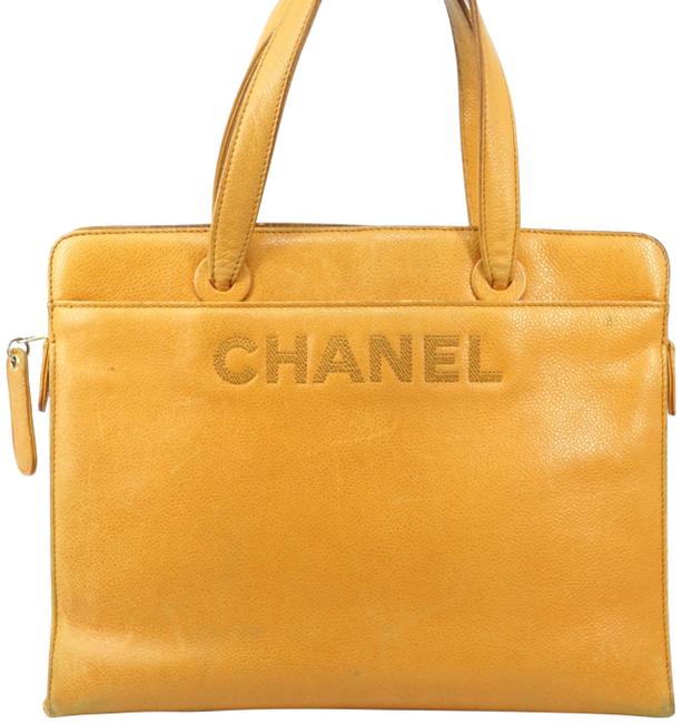 Chanel Logo Caviar Skin Handbag #696l32 Yellow Shoulder Bag 