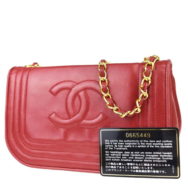 Chanel Logo Chain Mini Red Leather Shoulder Bag 