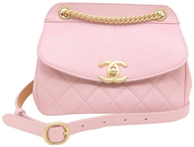Chanel Logo Pink Calfskin Leather Shoulder Bag 