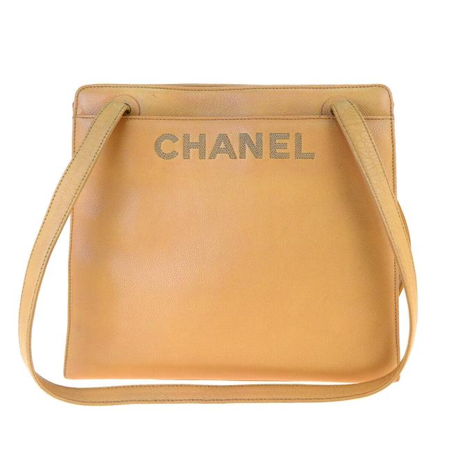 Chanel Logos Brown Beige Caviar Skin Leather Shoulder Bag 