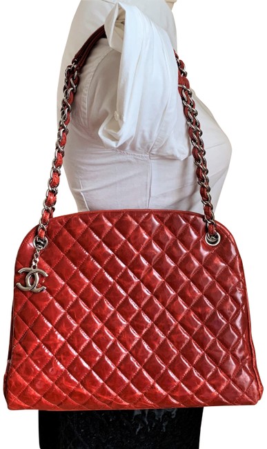 Chanel Mademoiselle Tote Distressed Just Red Patent Leather Shoulder Bag 