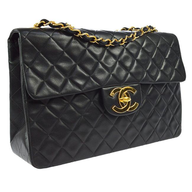 Chanel Mademoiselle Quilted Jumbo Maxi Black Lambskin Leather Shoulder Bag 