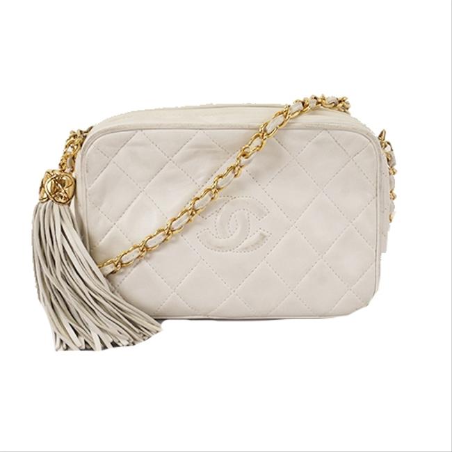 Chanel Matelasse Chain with Fringe White Leather Shoulder Bag 