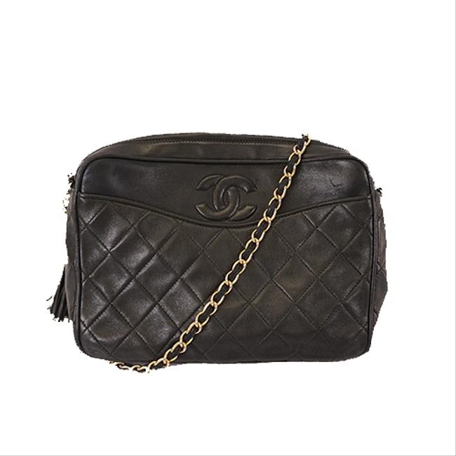 Chanel Matelasse Chain with Fringe Women's Black Leather Shoulder Bag 