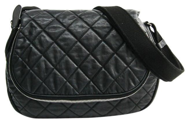 Chanel Matelasse Coco Mark A66507 Women's Black Leather Nylon Shoulder Bag 