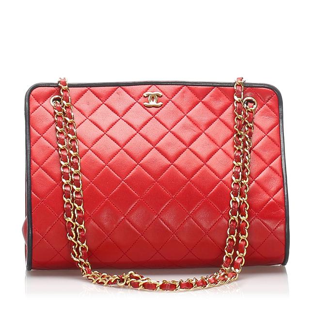 Chanel Matelasse Red Lambskin Leather Shoulder Bag 