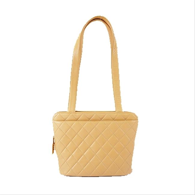 Chanel Matelasse Women's Tote Beige Leather Shoulder Bag 
