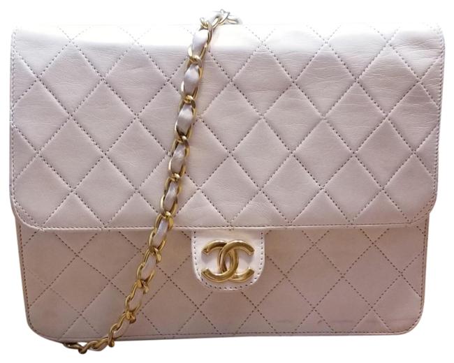 Chanel Matrasse Cc Mark White Gold Lambskin Leather Shoulder Bag 