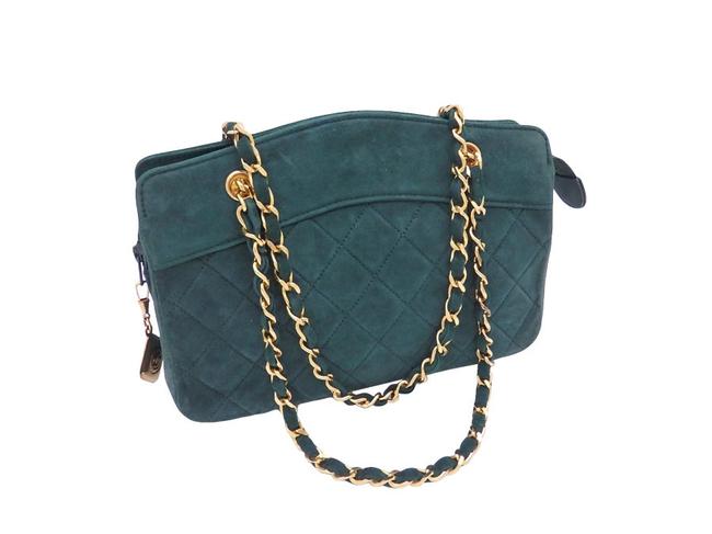 Chanel Matrasse Chain Ladies E41551 Dark Green Suede Shoulder Bag 