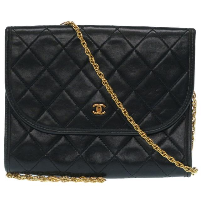 Chanel Matrasse Chain Pochette Black Leather Shoulder Bag 