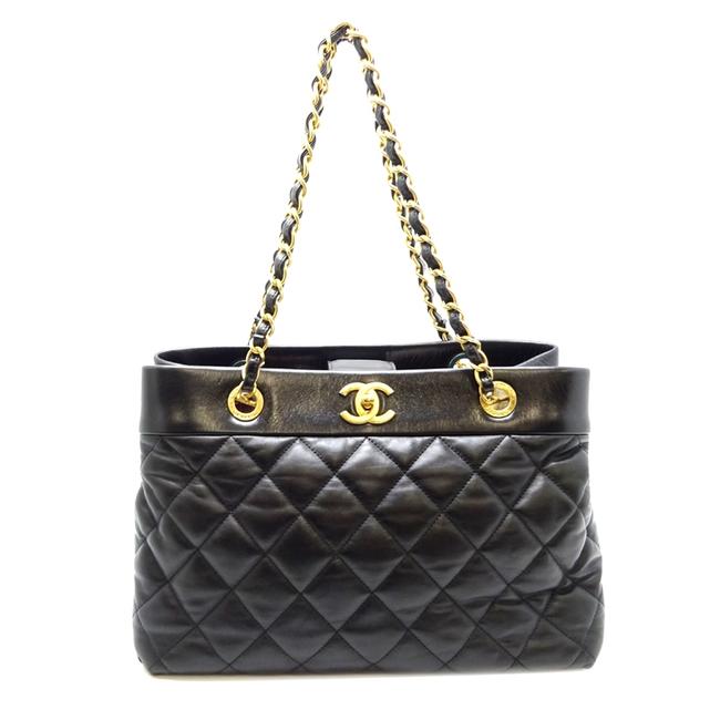 Chanel Matrasse Chain Tote Ladies Lambskin Black Leather Shoulder Bag 