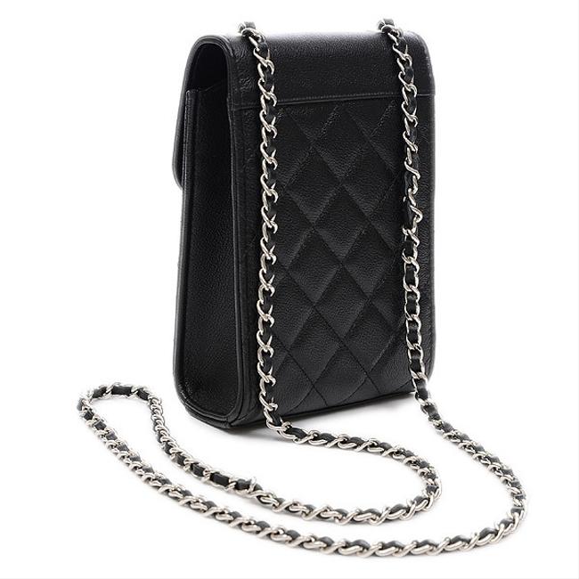 Chanel Matrasse Coco Mark Chain Pochette Ap0009 Black Leather Shoulder Bag 