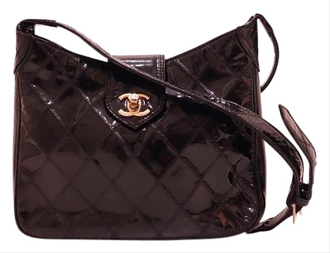 Chanel Matrasse Coco Mark One Ladies Enamel Black Shoulder Bag 