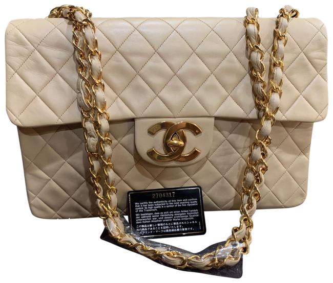 Chanel Maxi Beige Lambskin Leather Shoulder Bag 