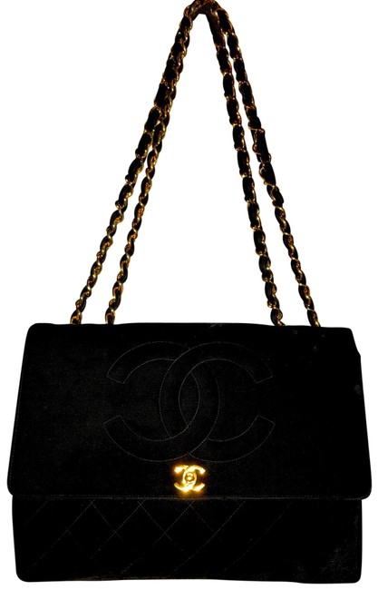 Chanel Maxi Black Velvet Shoulder Bag 