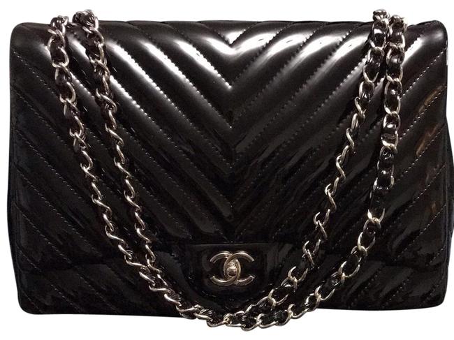 Chanel Maxi Chevron Black Patent Leather Shoulder Bag 