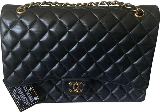 Chanel Maxi Handbag Black Lambskin Leather Shoulder Bag 