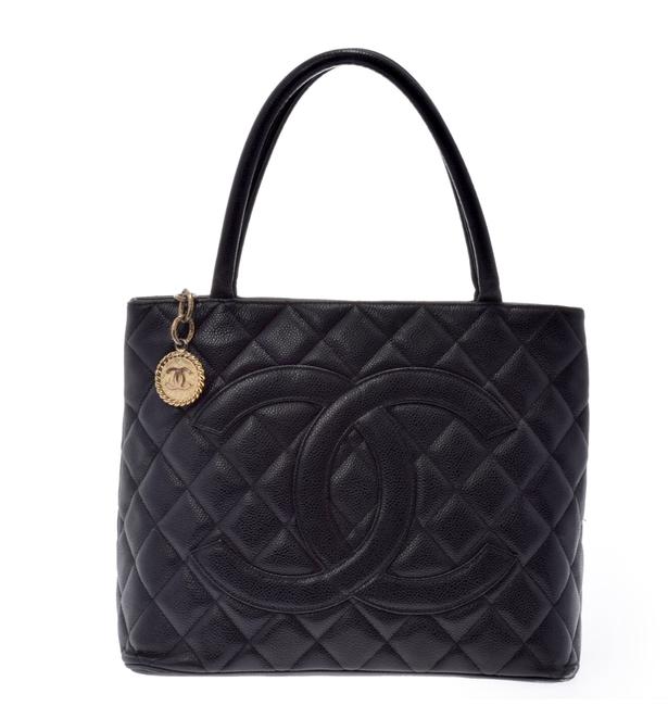 Chanel Tote Medallion Black Caviar Leather Shoulder Bag 