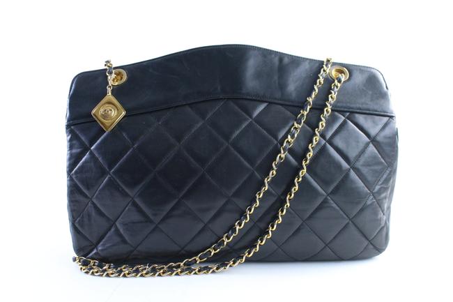 Chanel Medallion Chain Tote 14cr0515 Black Leather Shoulder Bag 