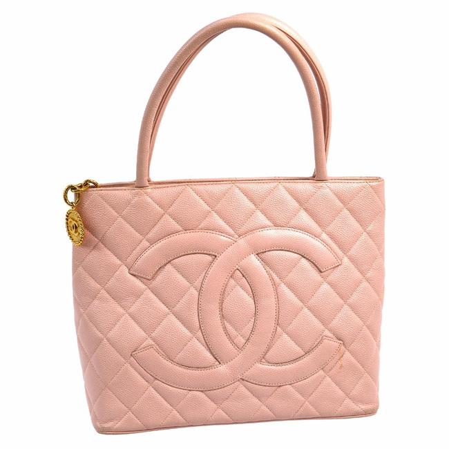 Chanel Tote Medallion Leather Pink Caviar Shoulder Bag 