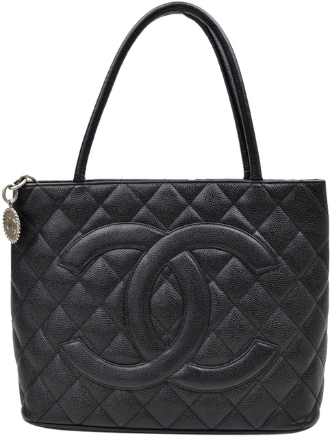 Chanel Quilted Silver Medallion Iconic Tote Shoulder Bag 