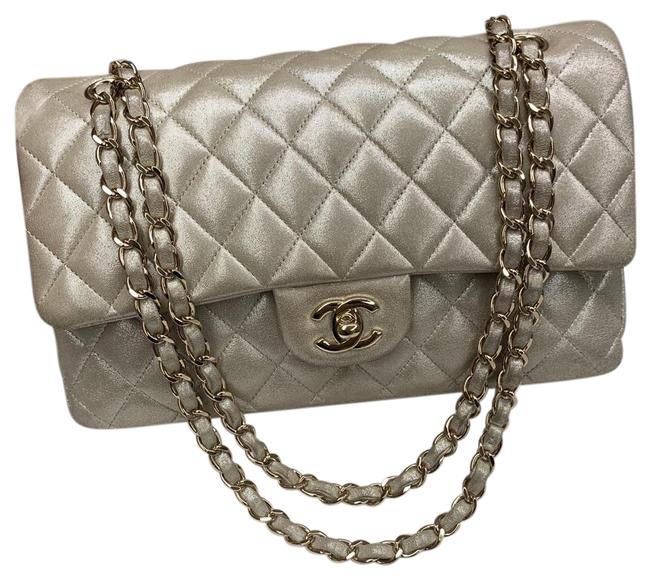 Chanel Classic Flap Metallic Goatskin Leather Medium Classic Double Gold Shoulder Bag 