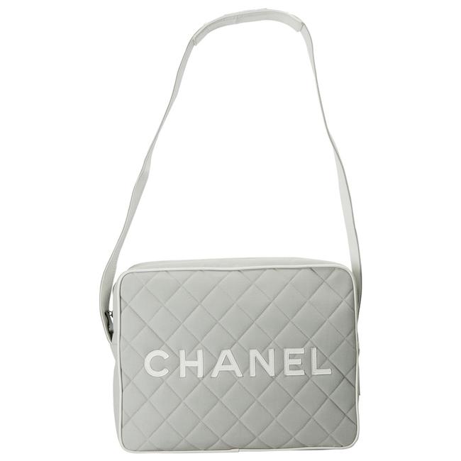 Chanel Messenger Light Grey White Quilted Canvas And Grey Leather Shoulder Bag 