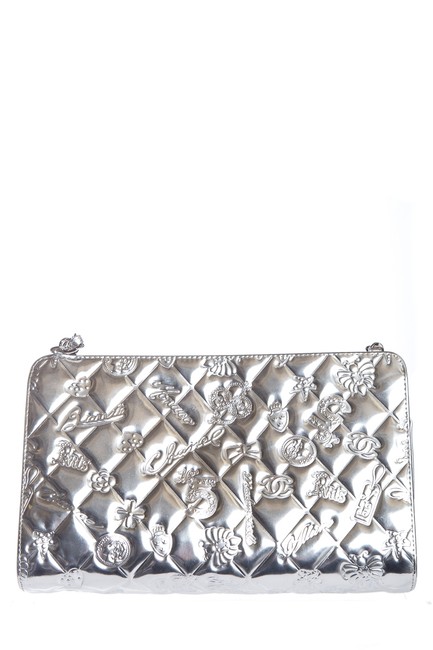 Chanel Metallic Lucky Symbols Handle Silver Leather Shoulder Bag 