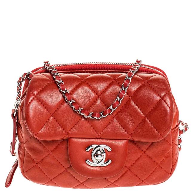 Chanel Mini Classic Double Red Leather Shoulder Bag 