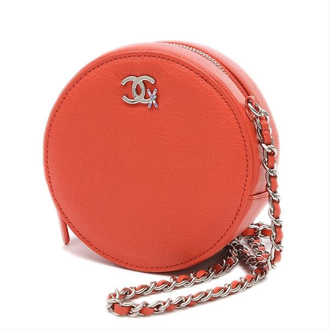 Chanel Mini Clutch Chain Orange Salmon Pink Leather Shoulder Bag 
