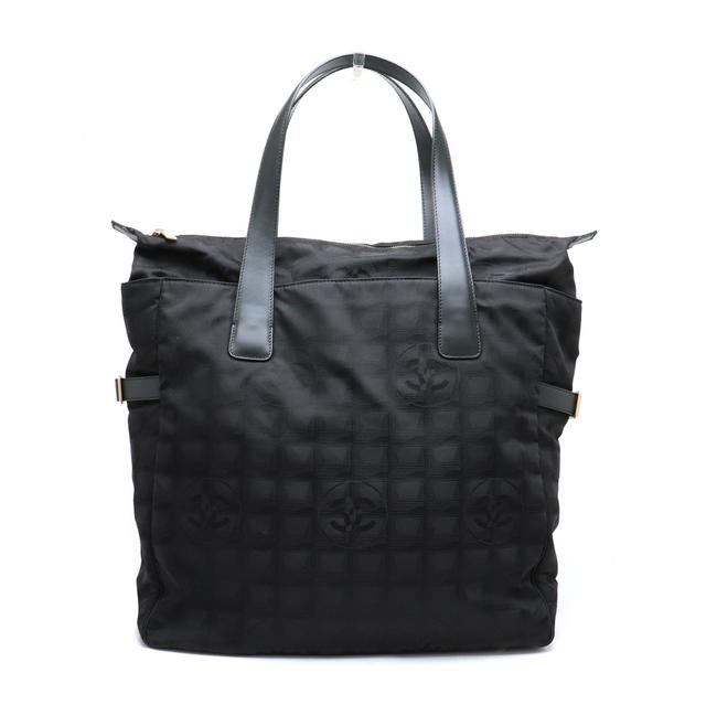 Chanel New Travelline New Tote Gm Nylon A15825 Black Leather Shoulder Bag 