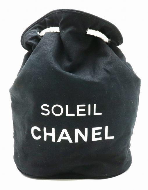 Chanel Novelty Logo Print Pool Sport Black White Canvas Shoulder Bag 