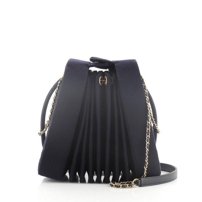 Chanel Paris hamburg Accordion Quilted Blue Wool Satchel 