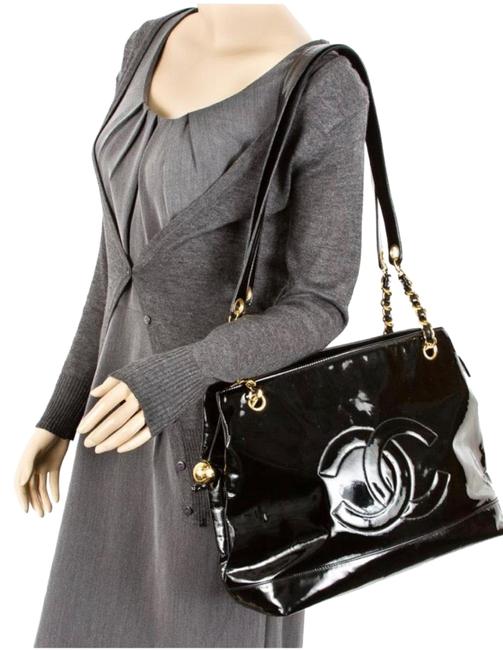Chanel Patent Leather Gold Chain Tote Shoulder Bag 