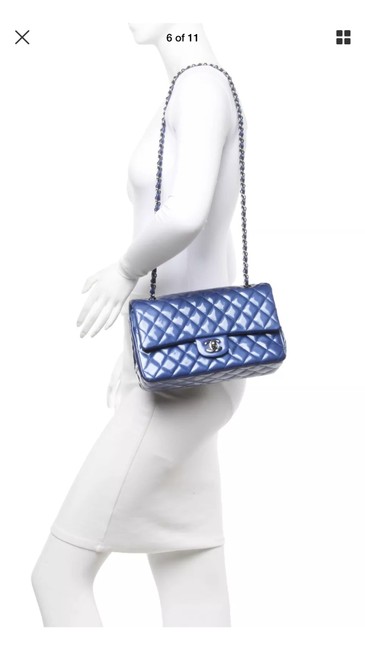 Chanel Patent Medium Flap Blue Leather Shoulder Bag 
