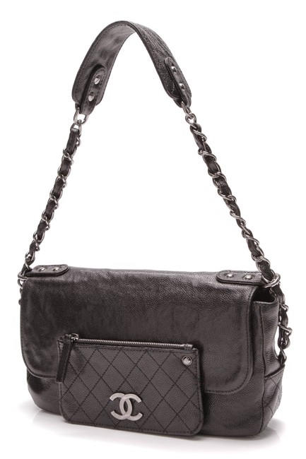Chanel Pocket In The City Small Glazed Caviar Black Leather Shoulder Bag 