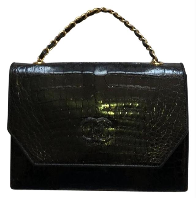 Chanel Purse Black Crocodile Skin Leather Shoulder Bag 