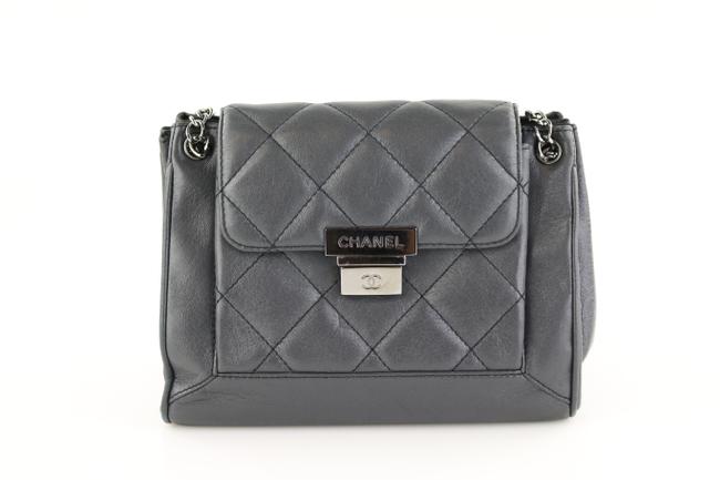 Chanel Push Lock Accordion Grey Calfskin Shoulder Bag 