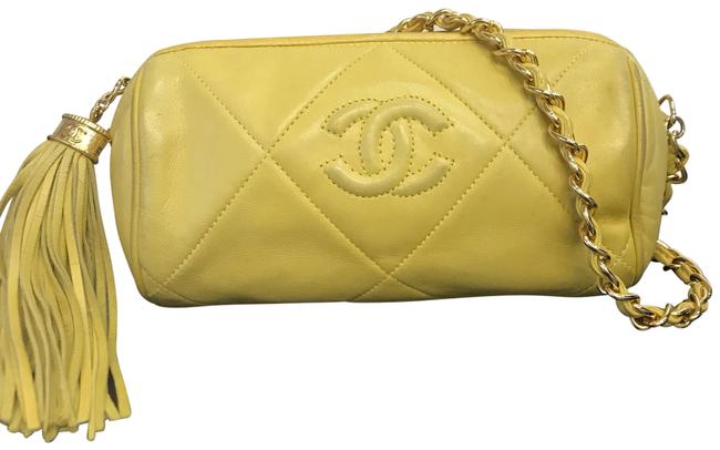 Chanel Quilted Barrel Tassle Yellow Leather Shoulder Bag 