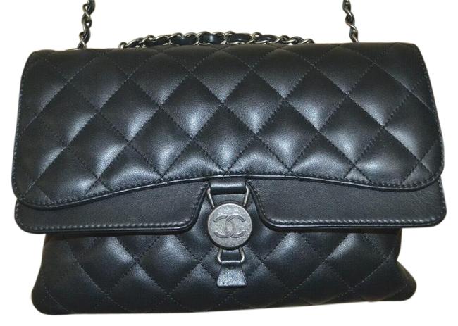 Chanel Quilted Black Lambskin Leather Shoulder Bag 