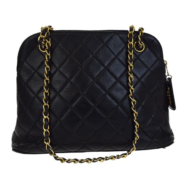Chanel Quilted Gold Chains Black Calfskin Leather Shoulder Bag 