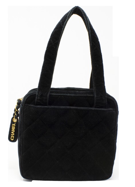 Chanel Quilted Black Velvet Shoulder Bag 