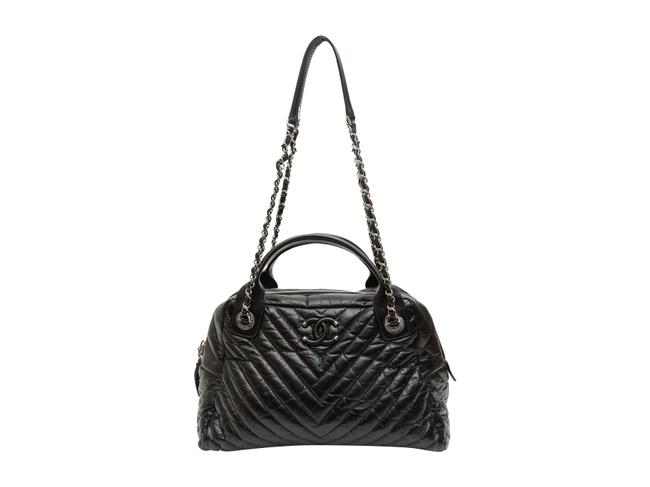 Chanel Quilted Bowler Black Leather Shoulder Bag 